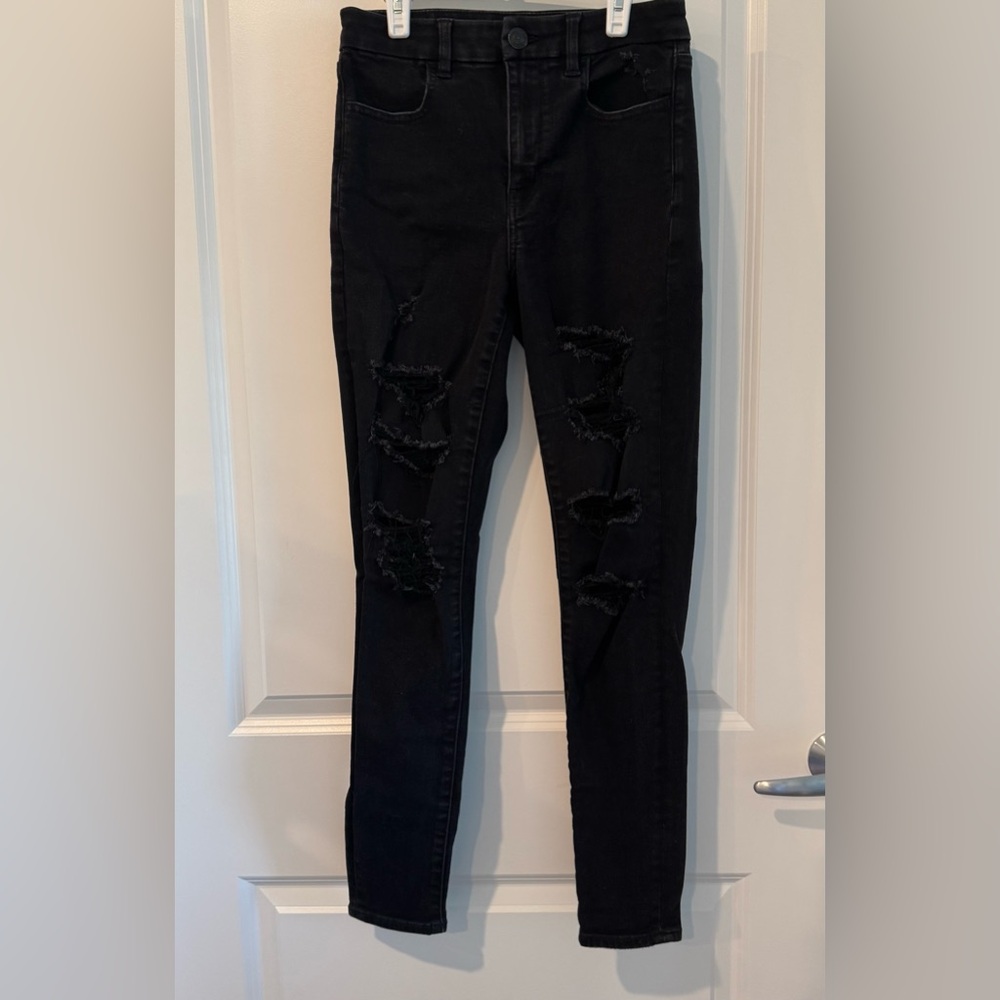 American Eagle Black Distressed Skinny Jeans Next Level Stretch
